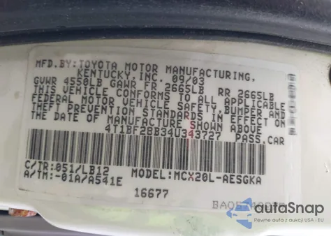 2004 Toyota Avalon Xls from USA, damaged, VIN 4T1BF28B34U343727